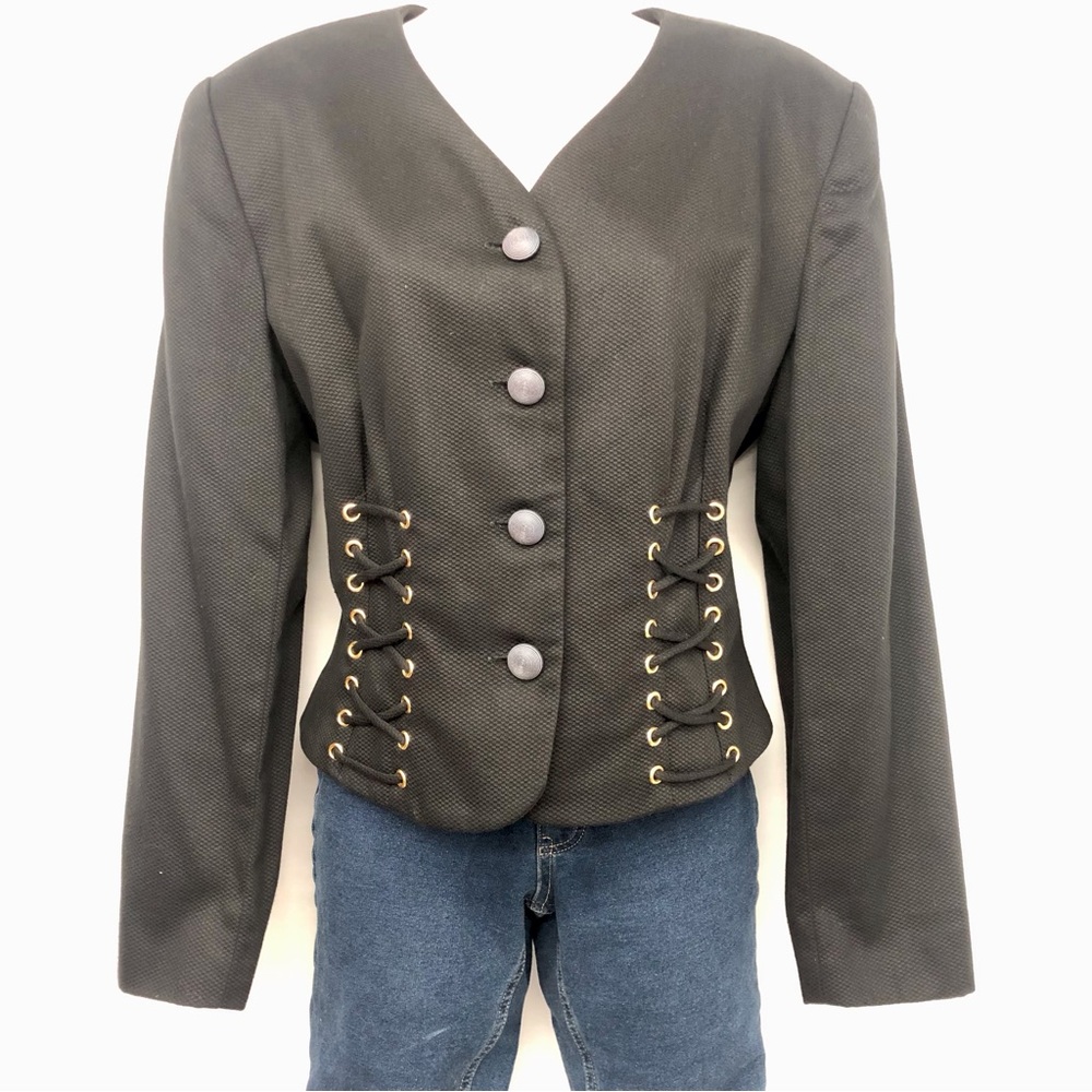 Scaasi Black Whimsygoth Y2k Corsett Lace Jacket - Picture 16 of 16
